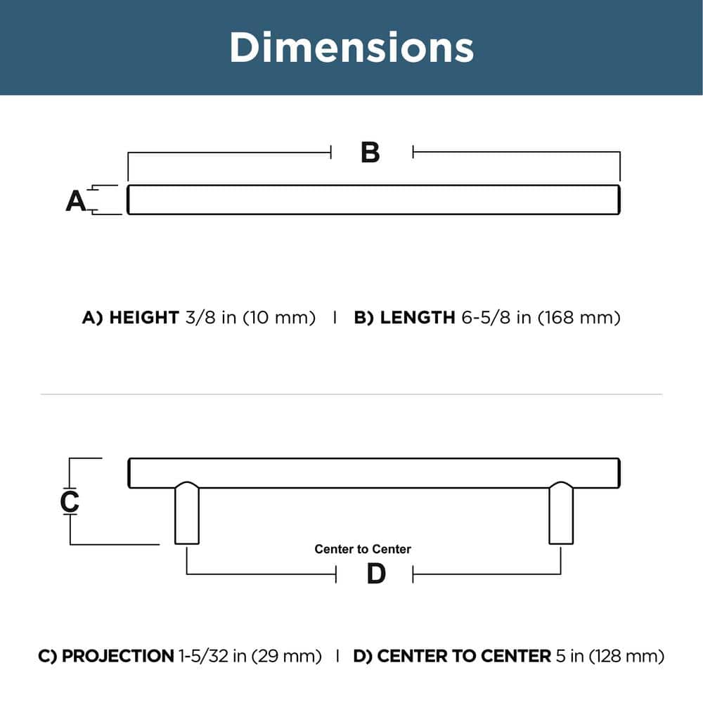 10-Pack Simple Bar 5-1/16 in. (128 mm) Modern Cabinet Drawer Pulls in Stainless Steel - Hercitys