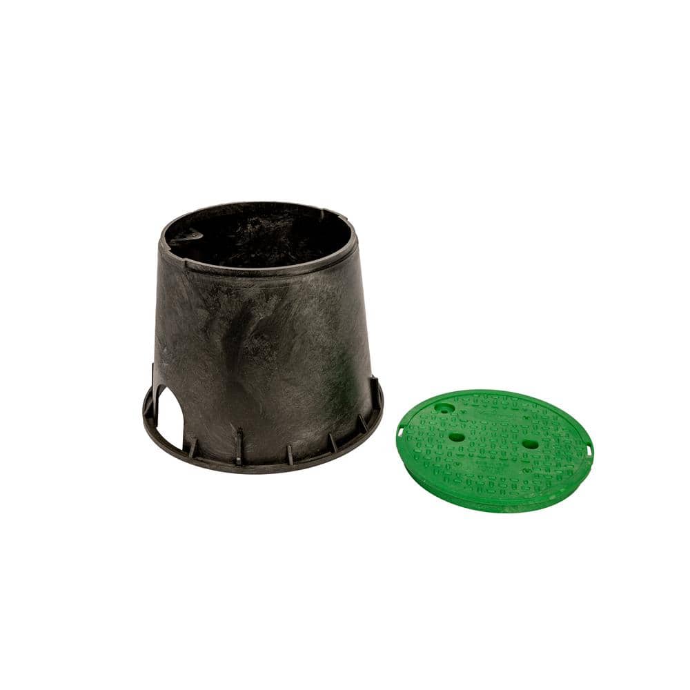 10 in. Round Irrigation Valve Box and Lid, Black Box, Green Lid - Hercitys
