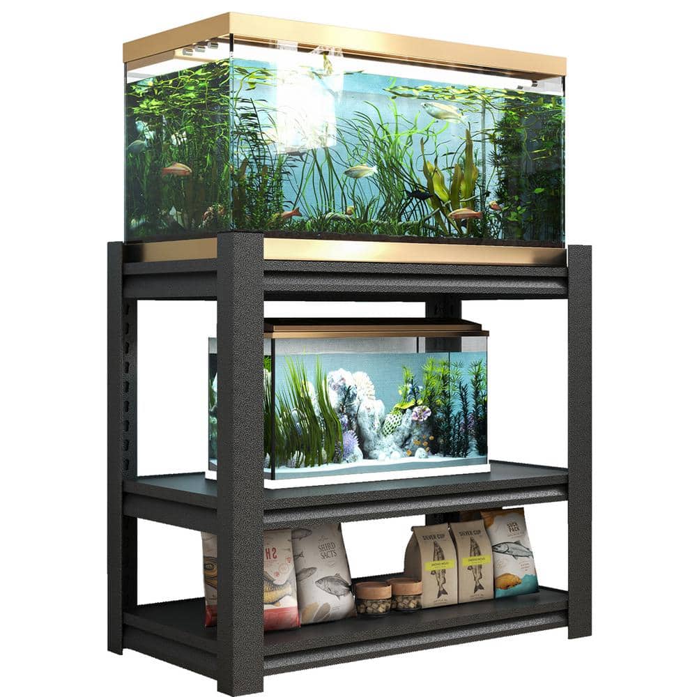 3-Tier Kitchen Pantry, Fish Tank Stand, Metal Aquarium Stand, Adjustable Heavy Duty Reptile Tank in Black - Hercitys