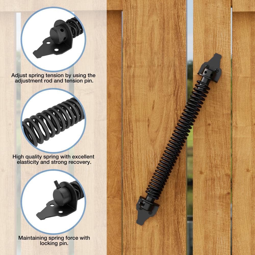 14 in. Black Steel Self Closing Fence Gate Spring Hardware for Wooden and Vinyl Fence - Hercitys