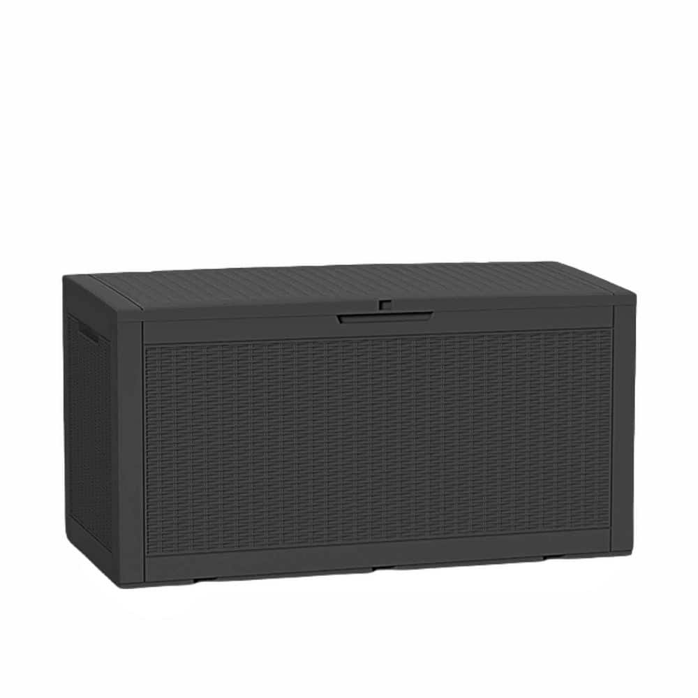 100 Gal. Large Plastic Rattan Deck Box with Gas Pressure Spring in Black - Hercitys