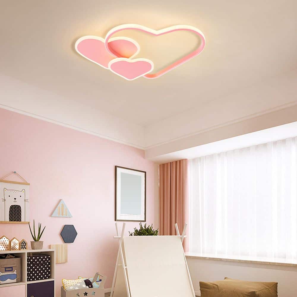 20.47 in. 1-Light Pink Modern Heart-Shaped Selectable LED Semi-Flush Mount Ceiling Light with Remote Control - Hercitys