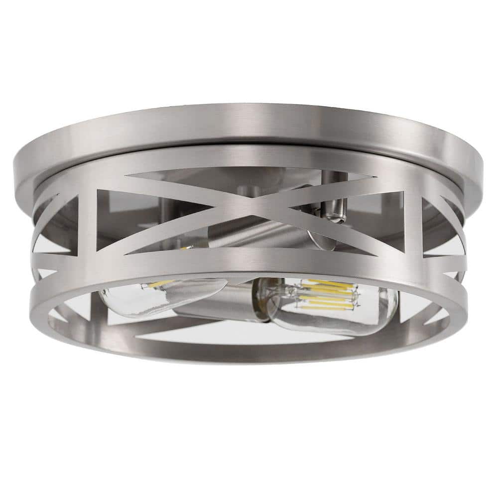 11 in. 2-Light Brushed Nickel Metal Flush Mount with No Bulbs Included 1-Pack - Hercitys