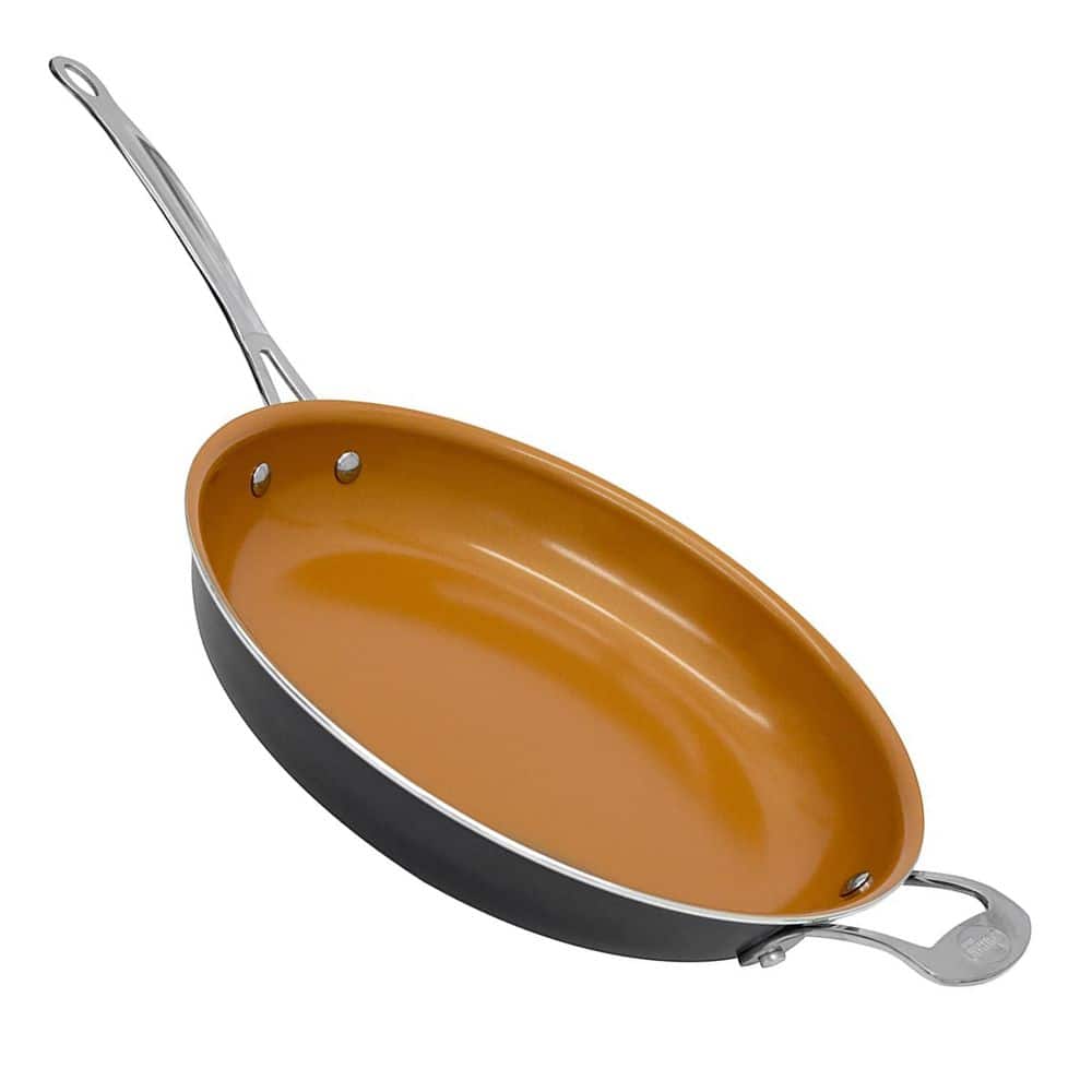 14 in. Aluminum Ti-Ceramic Nonstick Family Sized XL Skillet with Helper Handle - Hercitys