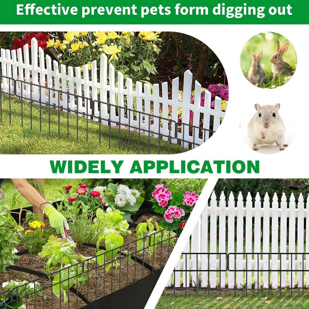 13 in. x 240 in. Black Metal Edging, Garden Fence, Metal Garden Edging Fence Border, No Dig Fencing for Dog Rabbits - Hercitys
