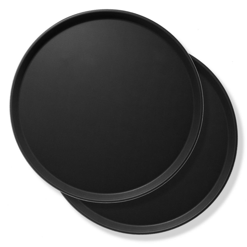 16 in. x .75 in. Round Plastic Non-Slip Serving Trays, Black-NSF Food Service (Set of 2) - Hercitys