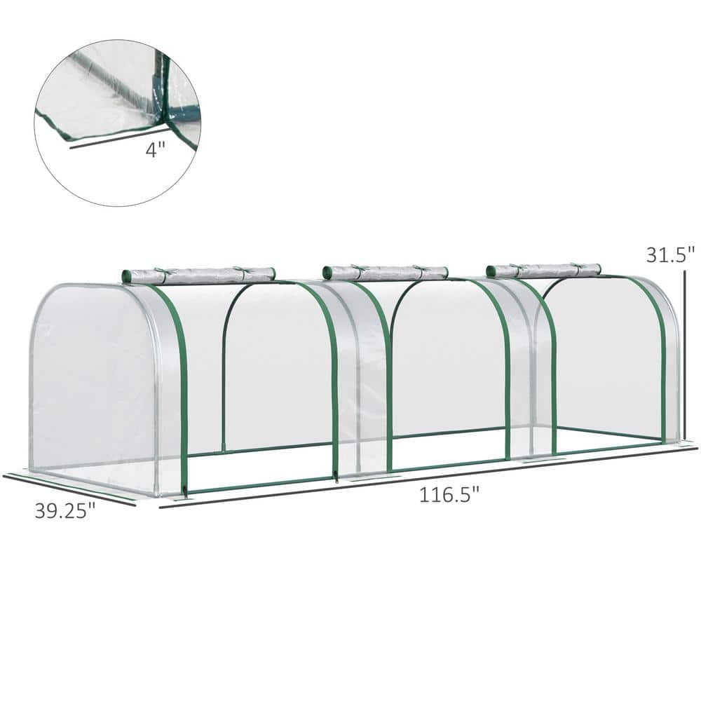 10 ft. x 3 ft. x 2.5 ft. Greenhouse, Portable Tunnel Green House with Roll-Up Zippered Doors, UV Waterproof Cover - Hercitys