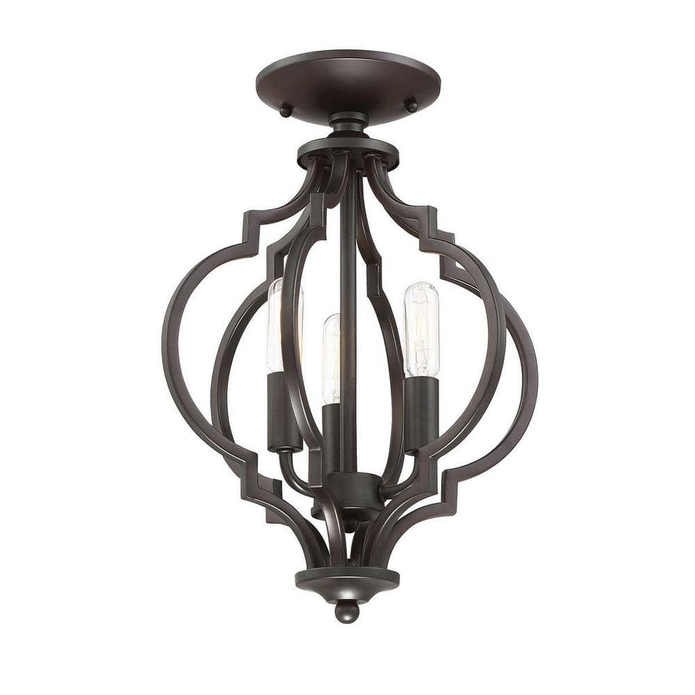 11 in. W x 16 in. H, 3-Light Ceiling Light in Oil Rubbed Bronze Semi- Flush Mount - Hercitys