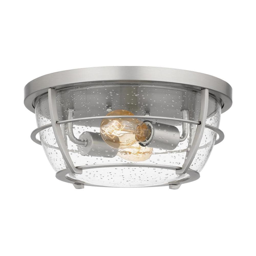 12.8 in. 2-Light Barreled Brushed Nickel Cage Flush Mount Ceiling Light - Hercitys