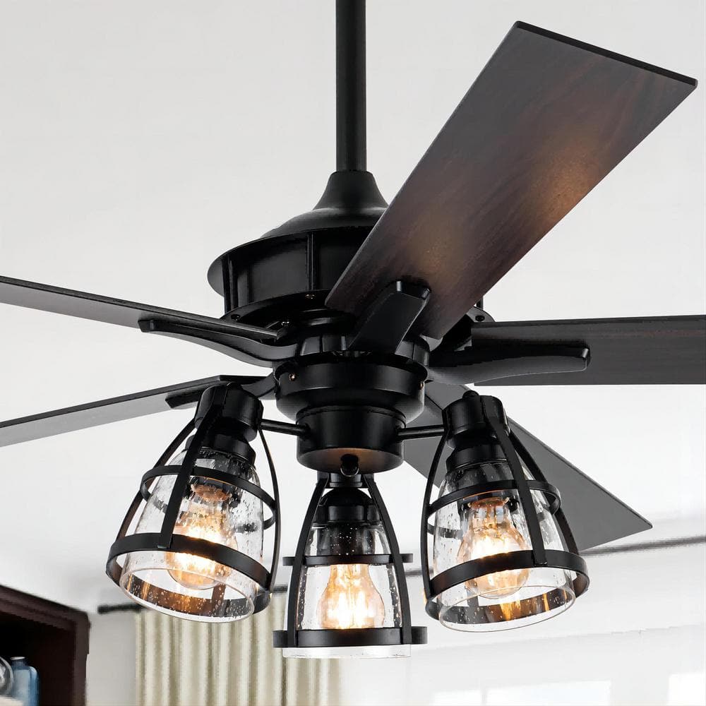 52 in. Indoor Matte Black Reversible Ceiling Fan with Light Kit and Remote Control - Hercitys