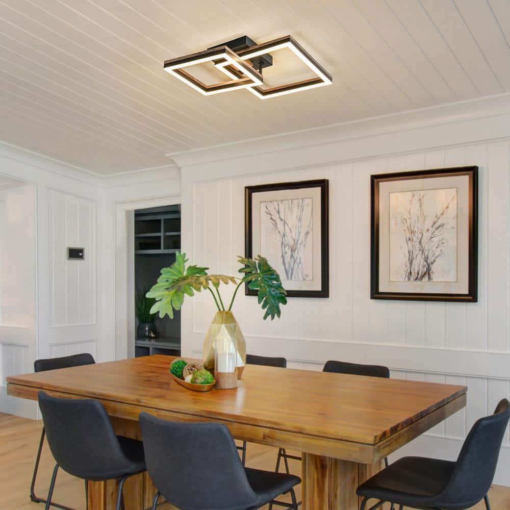 13.39 in. 2-Light Wooden Integrated LED Flush Mount Ceiling Light - Hercitys