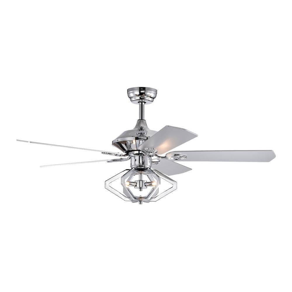 52 in. Smart Indoor/Outdoor Chrome Ceiling Fan with Remote Control and 5 Blades Reversible Quiet Crystal Chandelier Fan - Hercitys