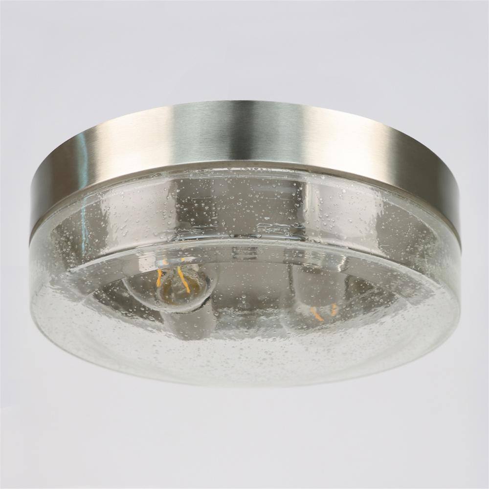 10.75 in. 2-Light Modern Silver Flush Mount Ceiling Light Hight Quality Glass Shade - Hercitys