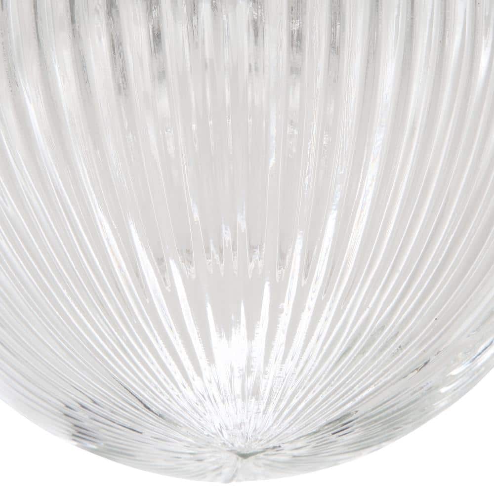 1-Light Brushed Nickel Flushmount with Clear Ribbed Glass Globe - Hercitys