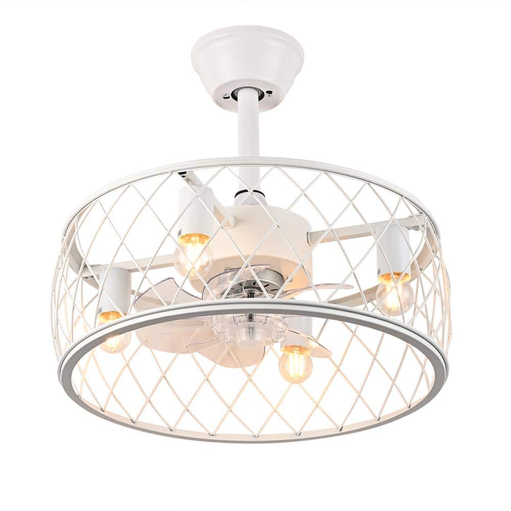 18 in. Smart Indoor White Caged Ceiling Fan with Remote Included - Hercitys