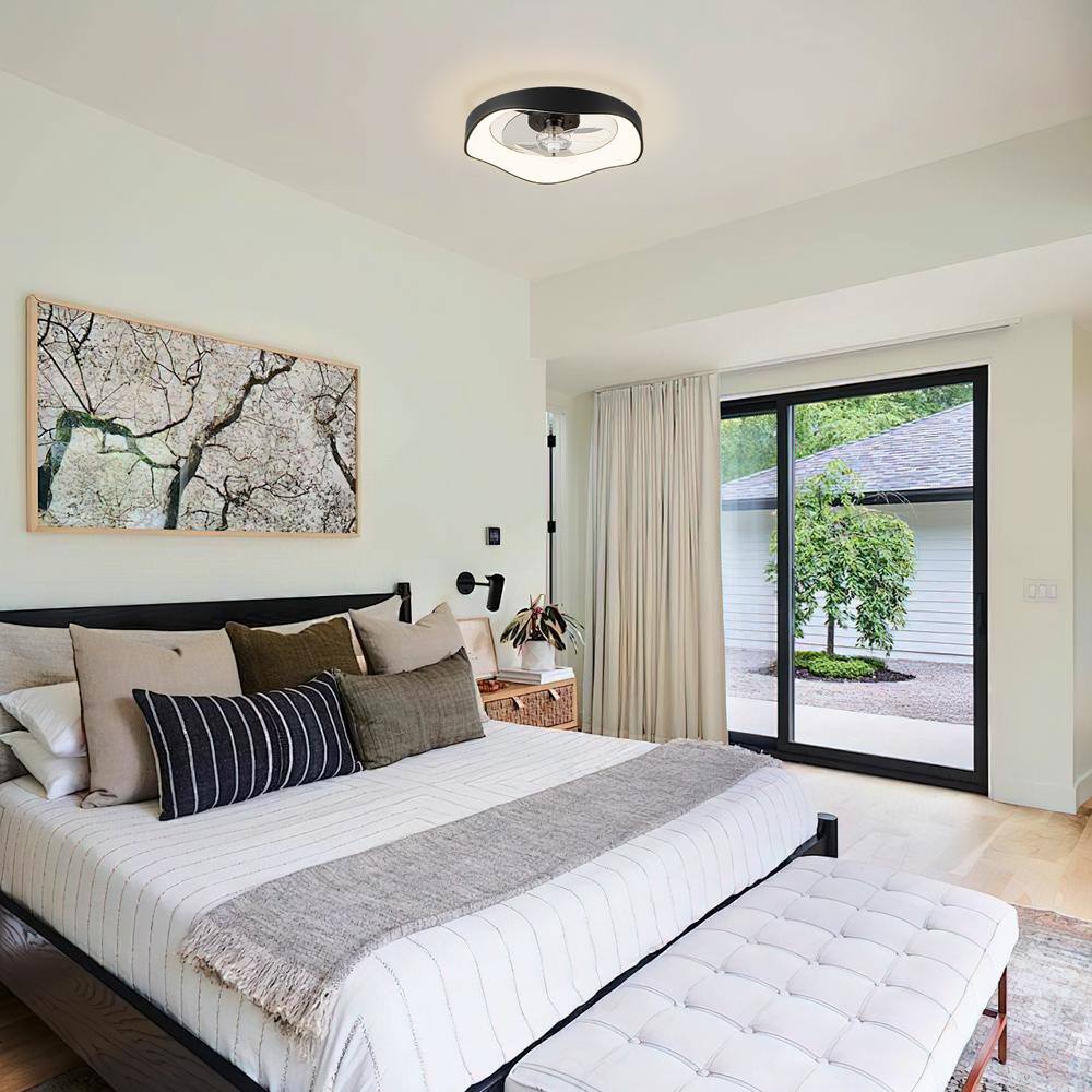 13.39 in. Black Simple Luxury Modern Style LED Recessed Ceiling Fan Light - Hercitys