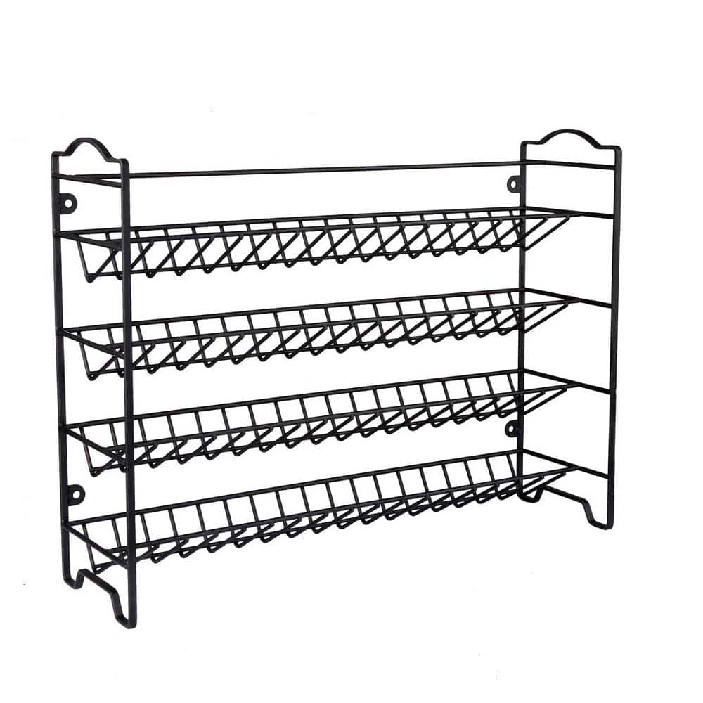 4-Shelf Black Spice Rack Organizer with 36 Empty Square Spice Jars 396 Spice Labels, Marker, and Funnel Complete Set - Hercitys
