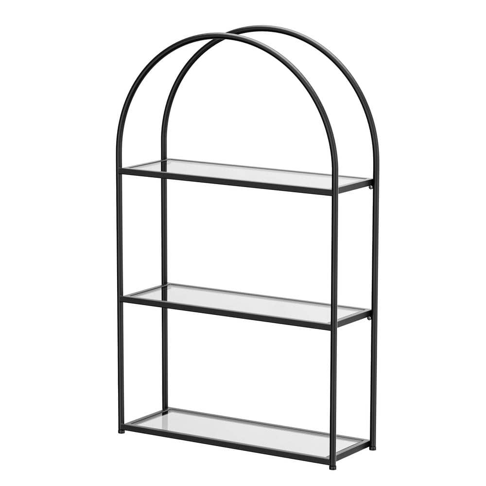17.9 in. W x 6 in. D x 4.3 in. H in Black Assembled Floating Shelf, 3-Tier Decorative with Transparent Glass Shelf - Hercitys