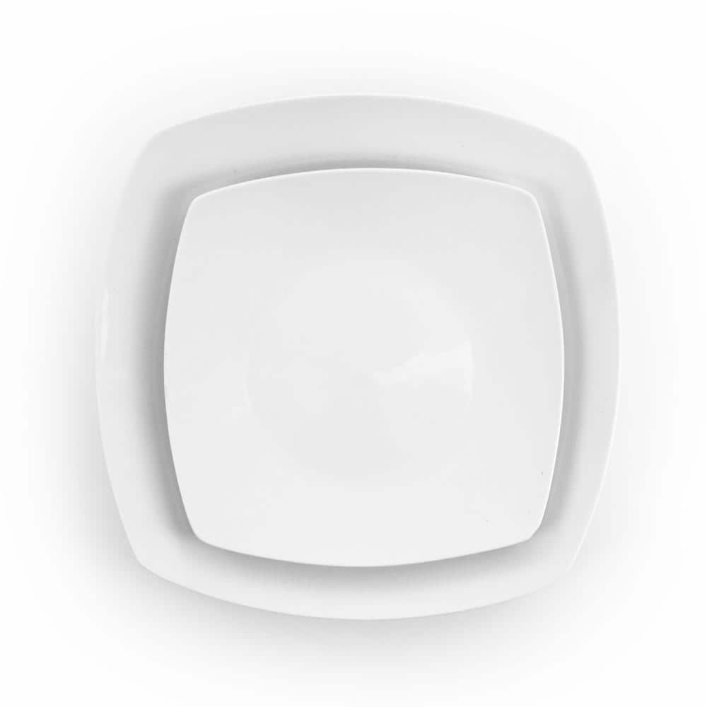 18-Piece Newman Square White Porcelain Dinnerware Set (Service for Set for 6) - Hercitys