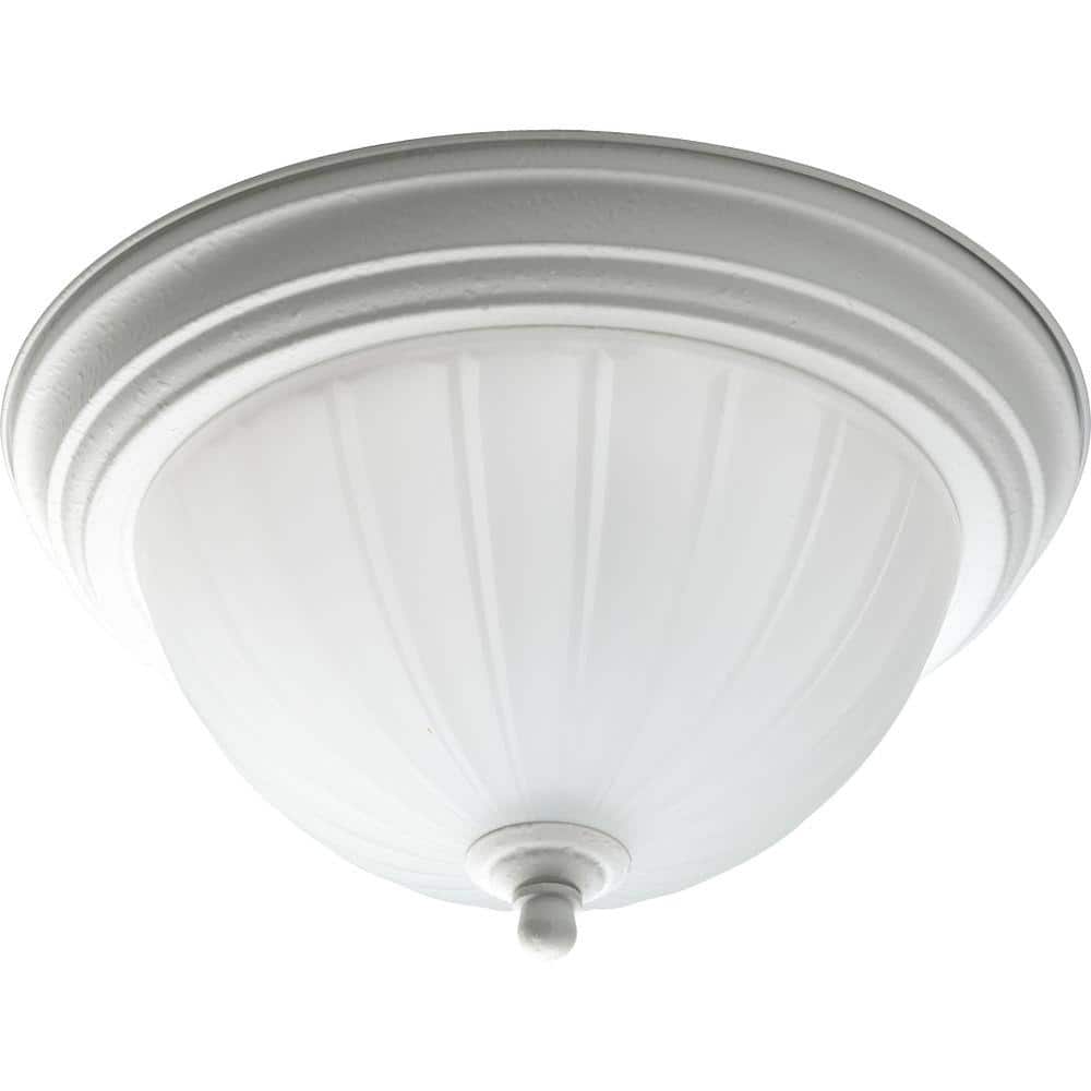 1-Light White Flush Mount with Etched Ribbed Glass - Hercitys