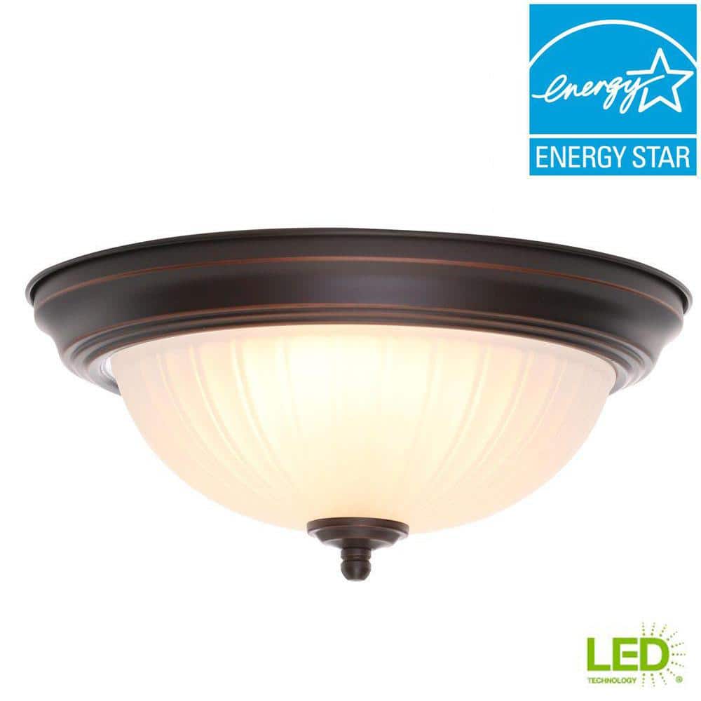 11 in. 100-Watt Equivalent Oil-Rubbed Bronze Integrated LED Flush Mount with Frosted Glass Shade (2-Pack) - Hercitys