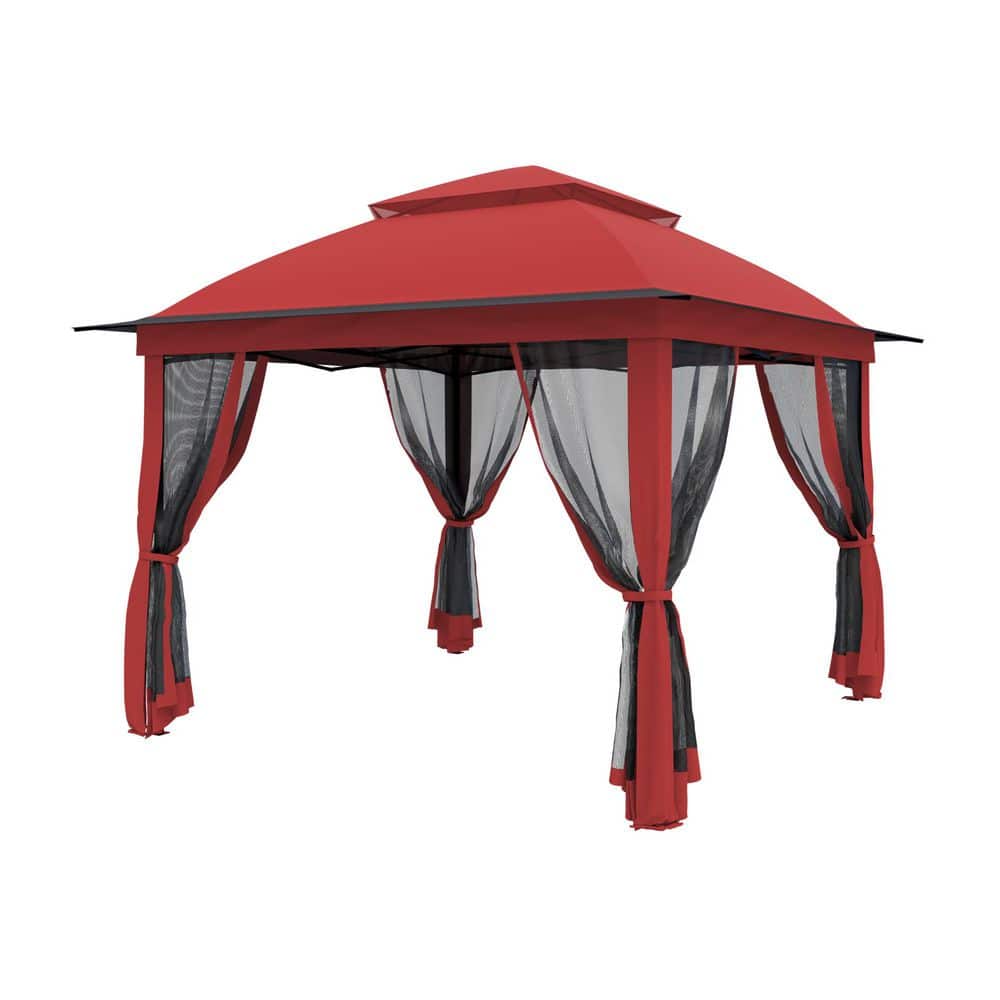 11 ft. x 11 ft. Pop-Up Steel Gazebo with Vented Double Roof, Mosquito Netting, and Carry Bag - Hercitys