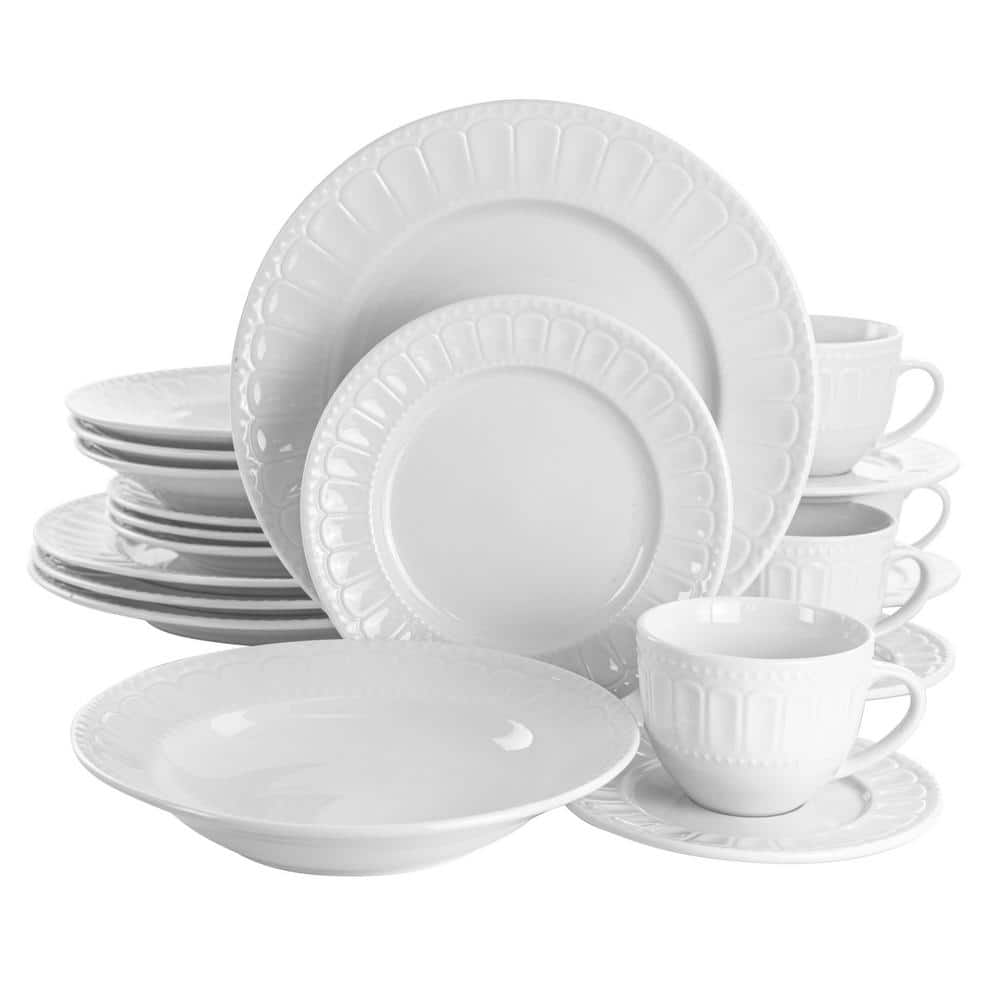 20-Piece Charlotte White Porcelain Dinnerware Set (Service for 4) - Hercitys