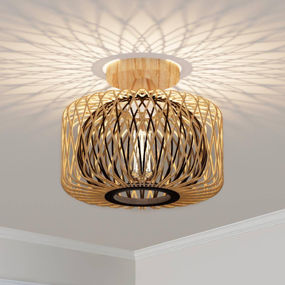 10.4 in. 1-Light Boho Bash Flush Mount with Handcrafted Bamboo Shade, Bulb Not Included, 1 Piece - Hercitys