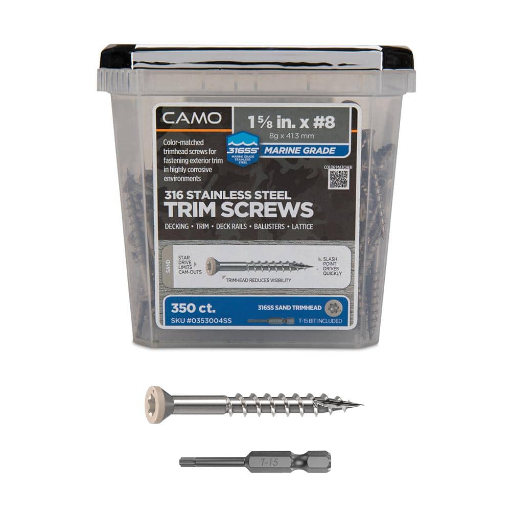 1-5/8 in. #8 316 Stainless Steel Sand Premium Star Drive Trim Screws (350-Count) - Hercitys