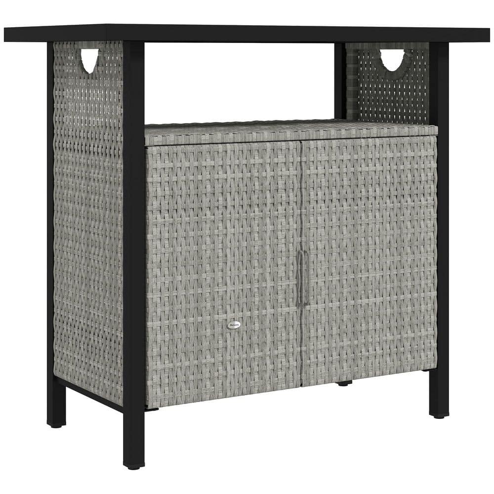 46 gal. Outdoor Pool Towel Storage Cabinet Organizer, Deck Box with Cabinet, Gray - Hercitys