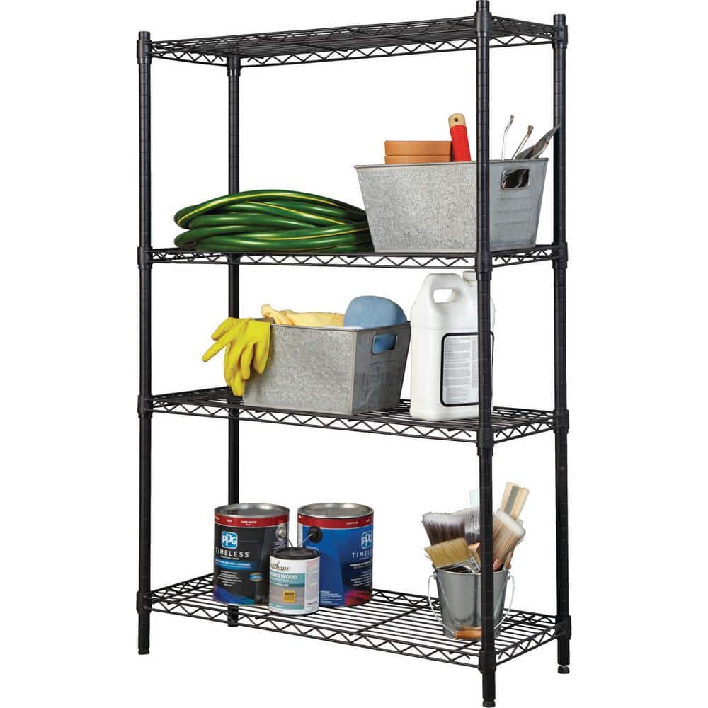 4-Tier Steel Wire Shelving Unit in Black (36 in. W x 54 in. H x 14 in. D) - Hercitys