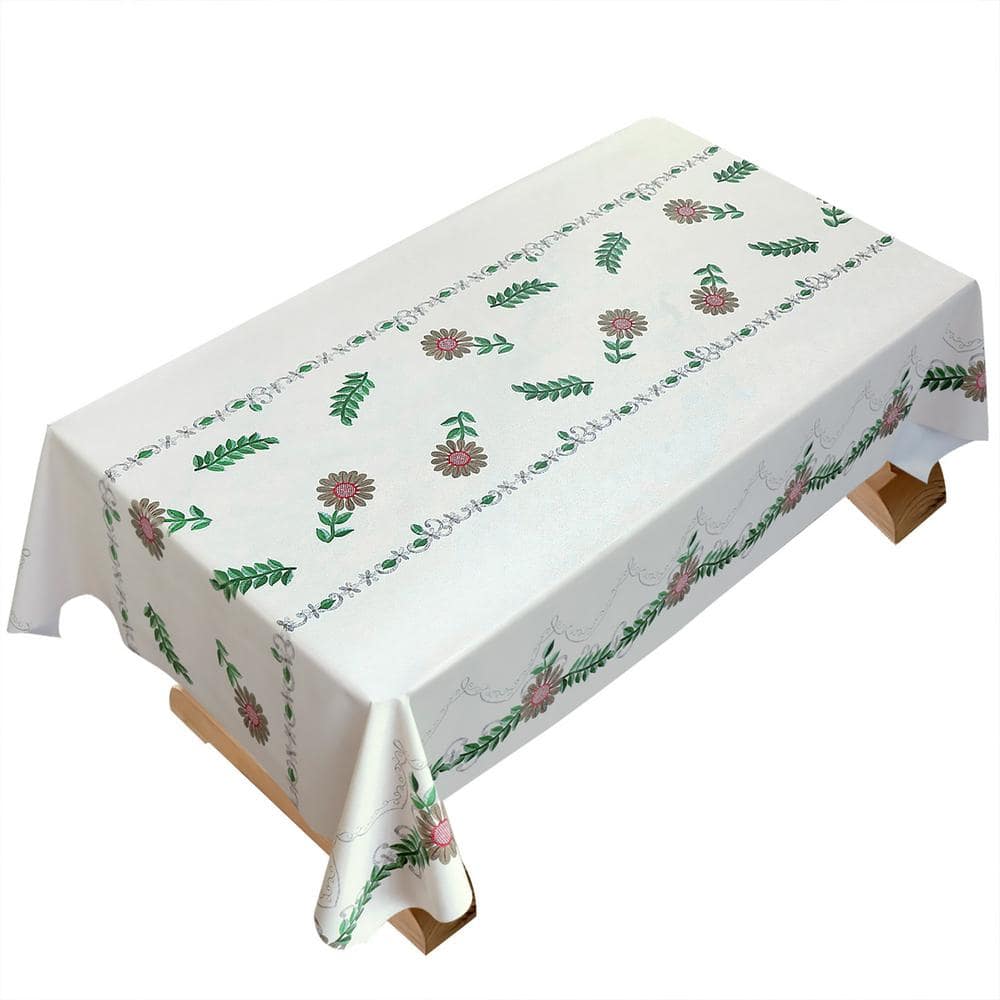 55 in. x 78 in. Flowers and Leaves Floral Vinyl Tablecloth - Hercitys