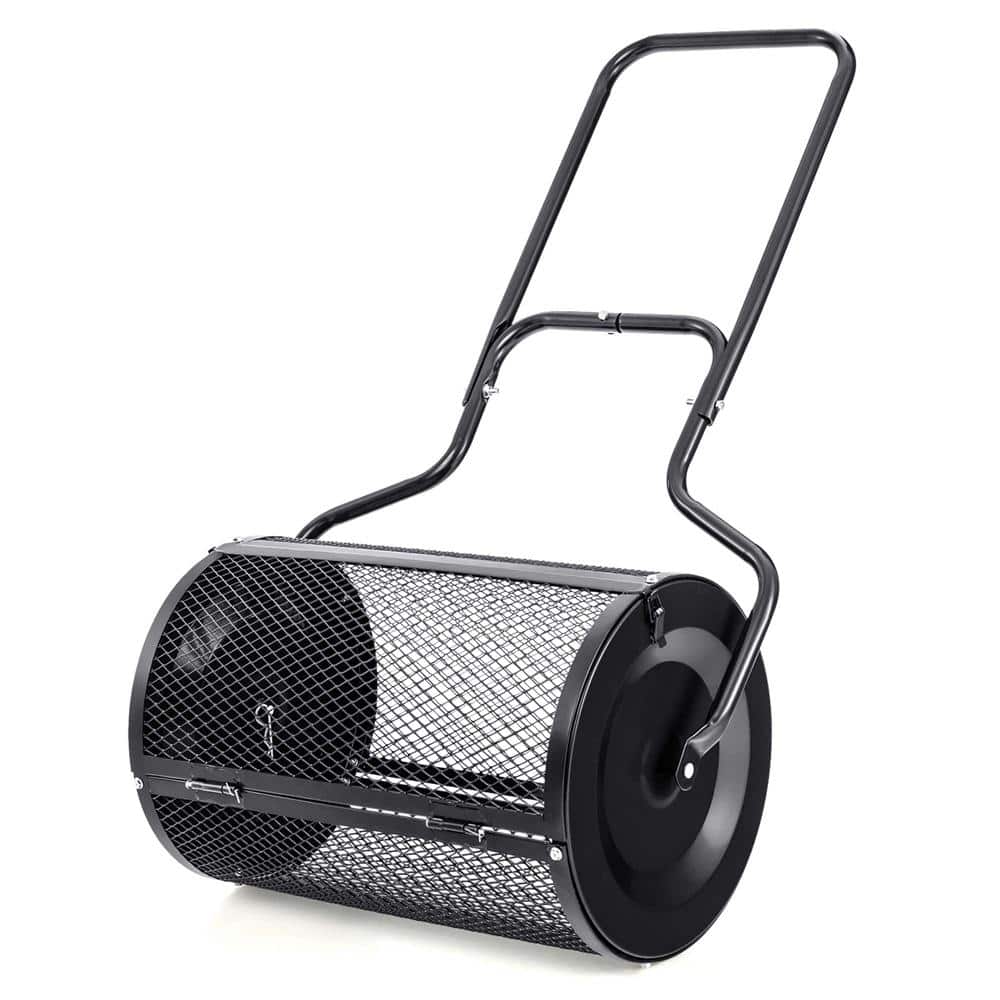 2.7 cu. ft. Metal Peat Moss Handheld Spreader Compost Spreader with Upgrade Side Latches and U-Shape Handle Black - Hercitys