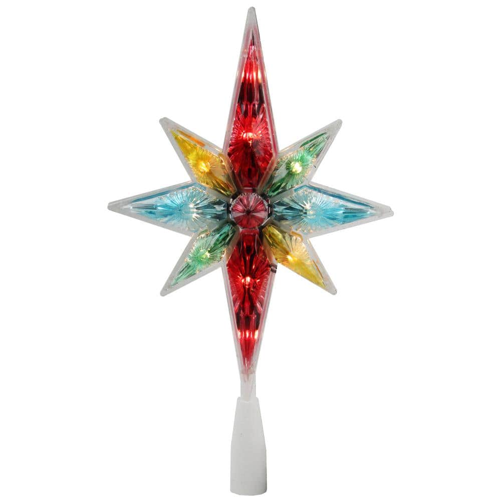 10.75 in. Multi-Color Faceted Star of Bethlehem Christmas Tree Topper – Clear Lights - Hercitys