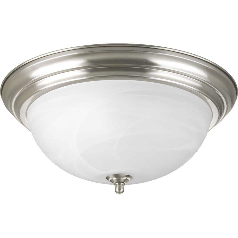 15.25 in. 3-Light Brushed Nickel Flush Mount with Alabaster Glass - Hercitys