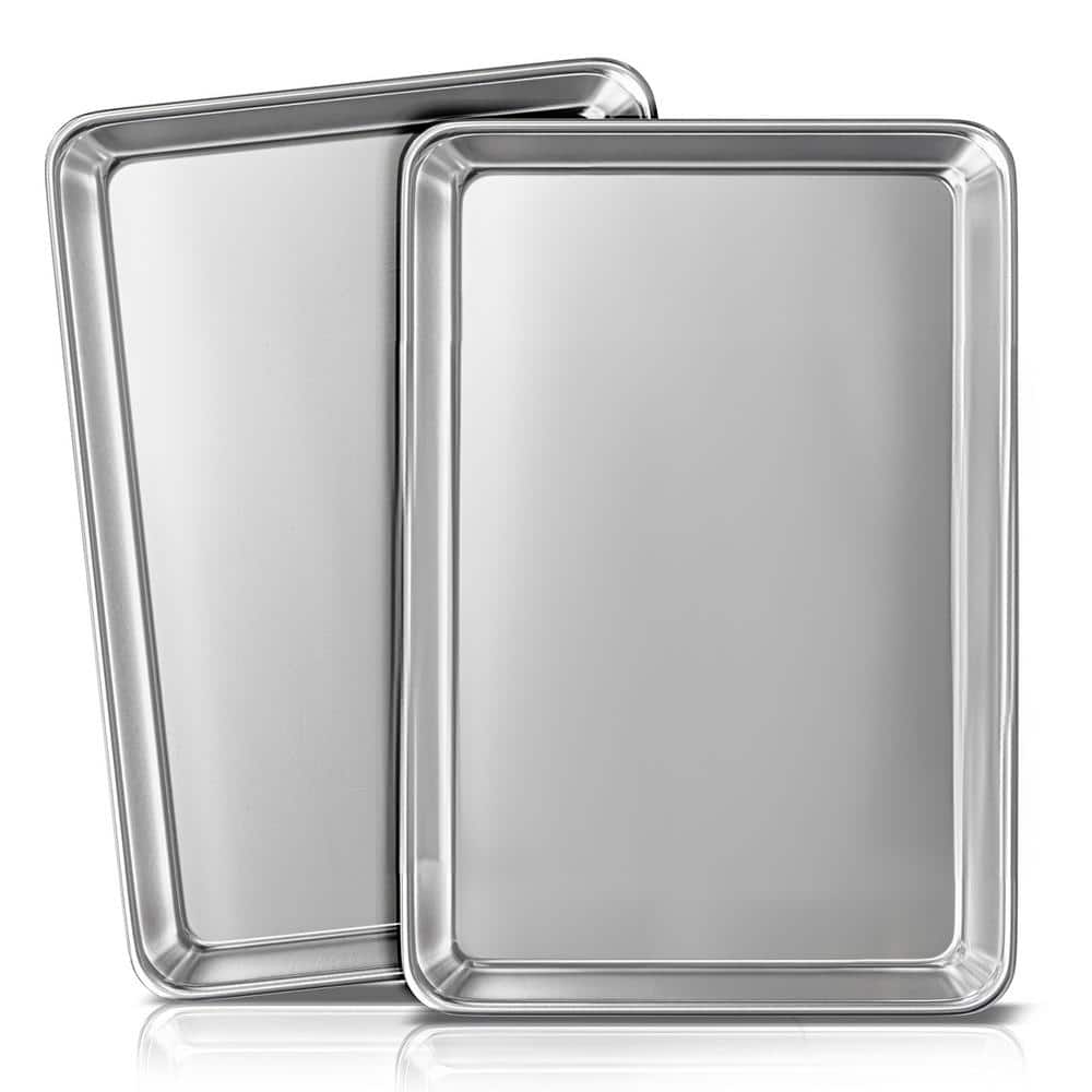 2-Pack Aluminum Jelly Roll Sheet Baking Pan, Steel Nonstick Cookie sheet, Size 15.8 in. x 11.3 in. x 1 in. (2-Piece Set) - Hercitys