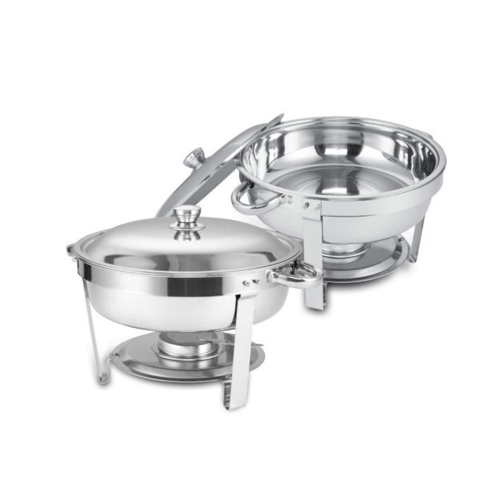 5 QT Silver Stainless Steel Round Buffet Catering Dish (Set of 2) - Hercitys