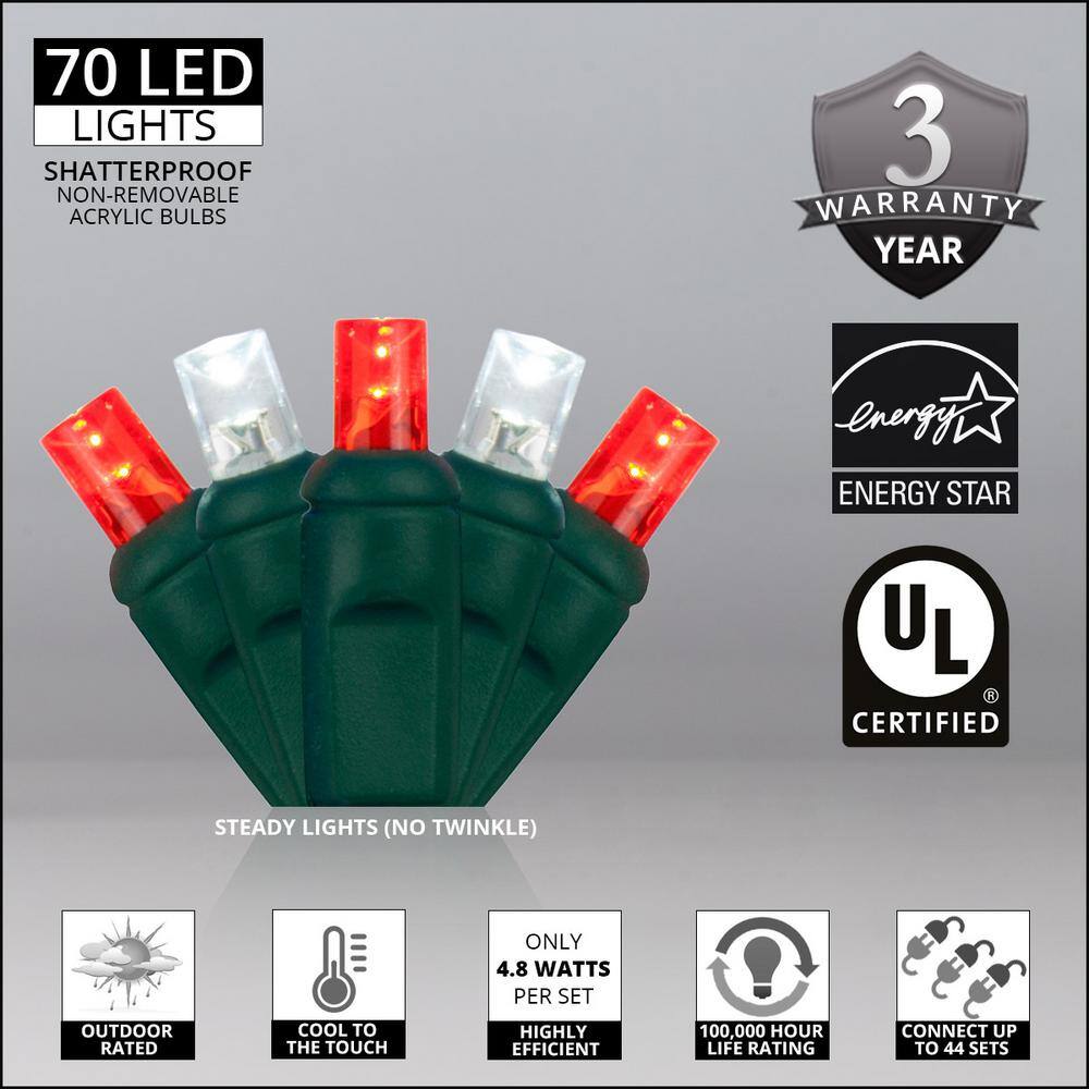 24 ft. 70-Light Red and Cool White 5 mm LED Mini Light Set - Hercitys