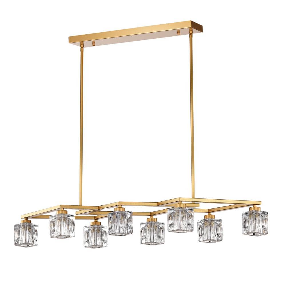38.4 in. 8-Light Gold Modern Semi-Flush Mount Crystal Chandelier With Crystal Shade and 8-G9 Bulbs Included - Hercitys