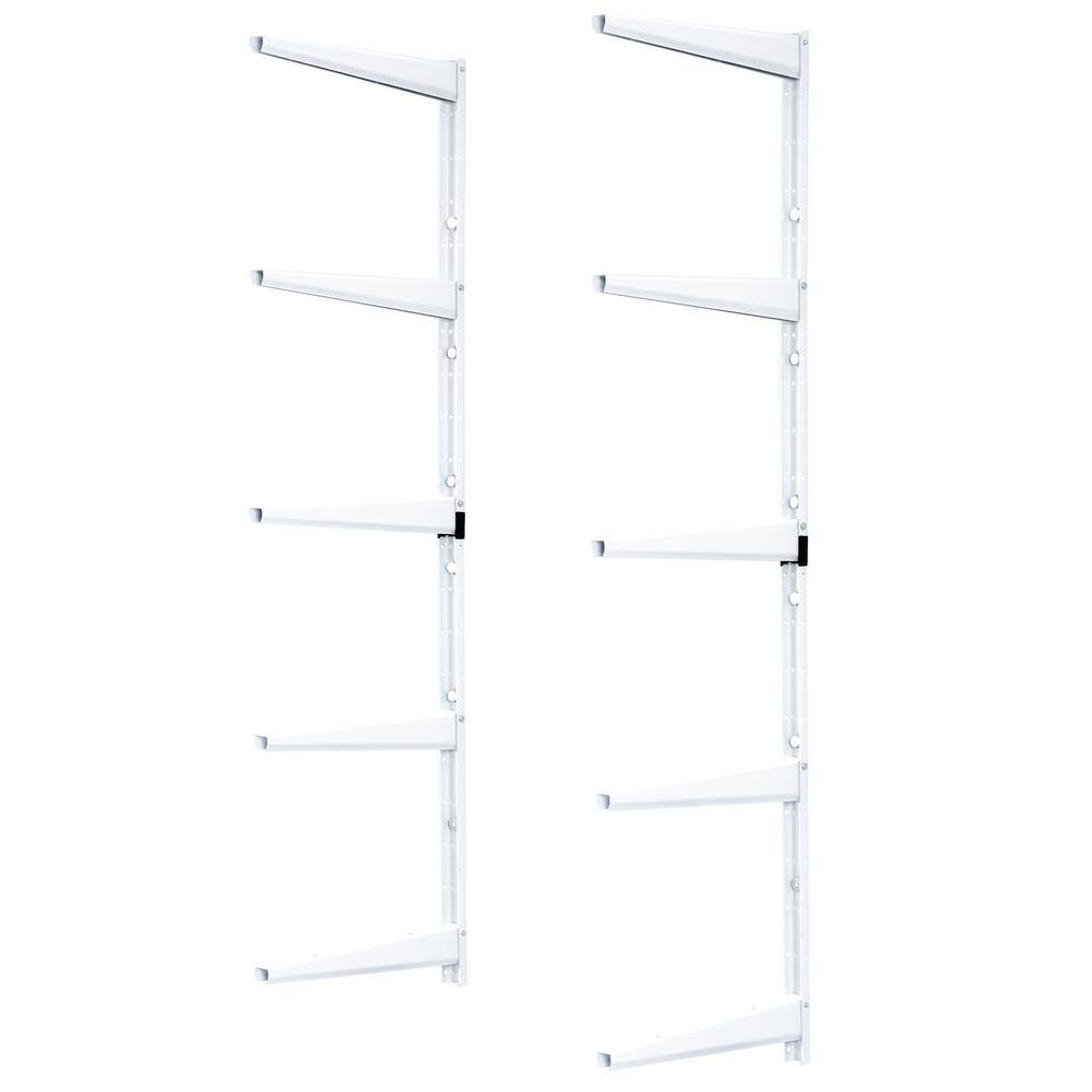 1.5 in. W x 12 in. D x 41 in. H White Heavy Duty Wall Rack, Holds 800 lbs., Adjustable 5-Tier Steel Garage Wall Shelf - Hercitys