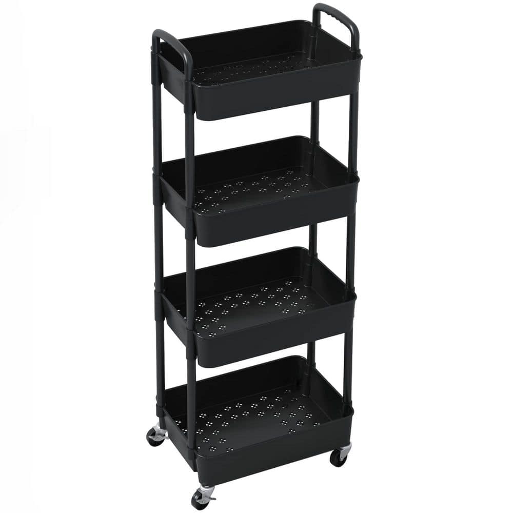 4-Tier Plastic -Wheeled Storage Utility Cart in Black - Hercitys