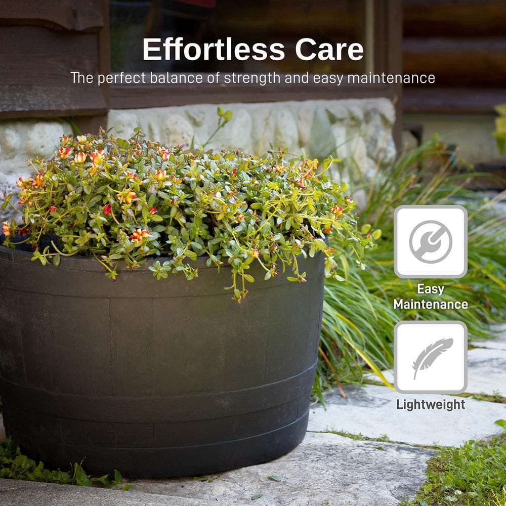 24 in. Dia x 14 in. H Black Plastic Half Barrel - Hercitys