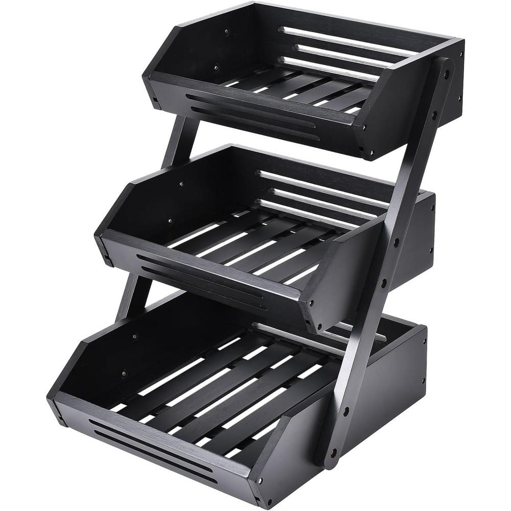 3-Tier Fruit Basket, Fruit Stand Storage Holder, Bread Storage and Home Kitchen Countertop Organizer in Black - Hercitys