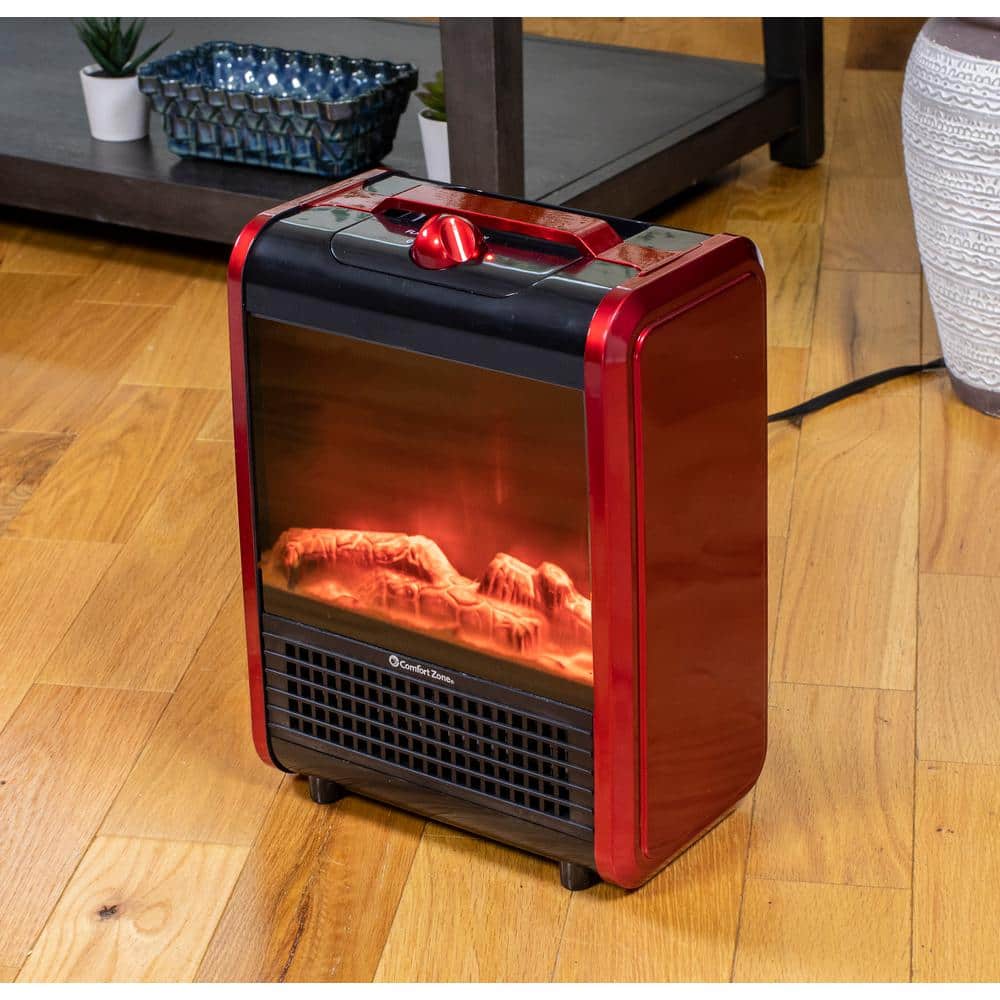 1,200-Watt Mini Ceramic Fireplace Electric Heater with Simulated Flame in Red - Hercitys