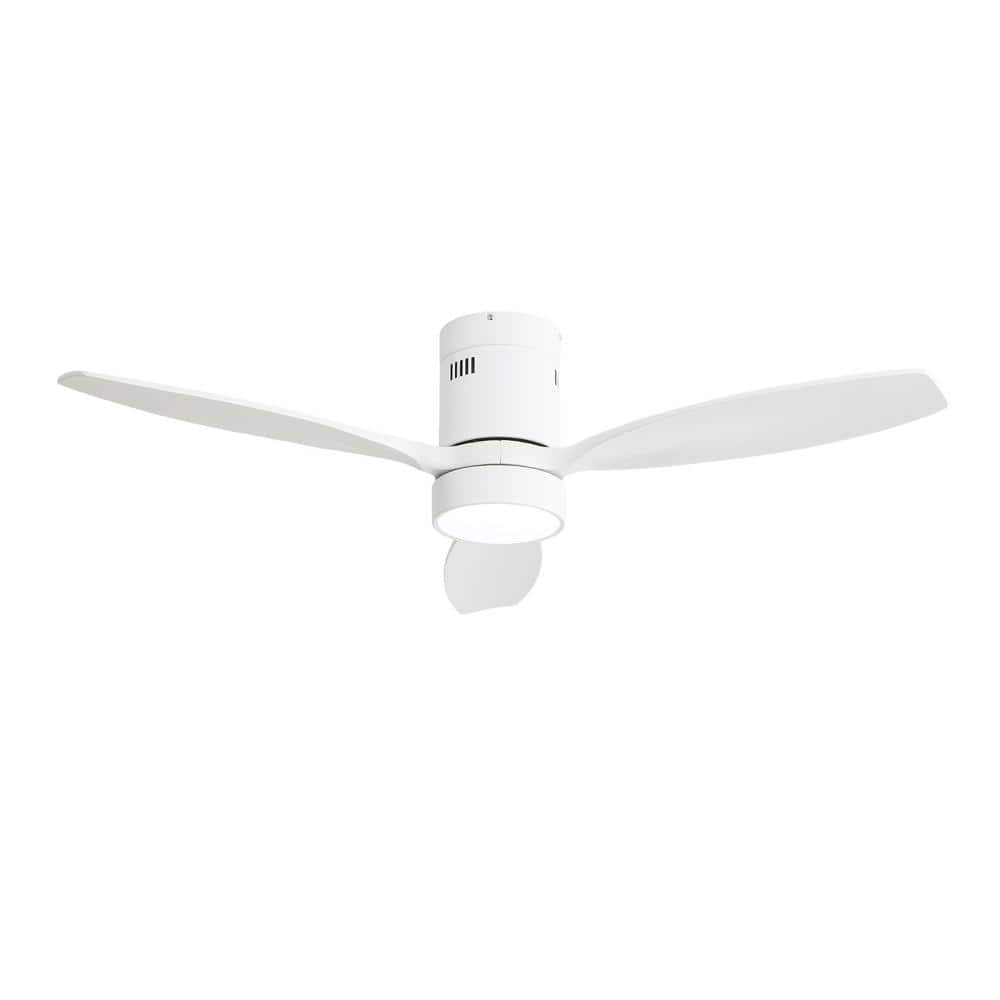 52 in.White Indoor Outdoor Ceiling Fan Solid Wood Fan Blade Noiseless Reversible Motor Remote Control With Light - Hercitys