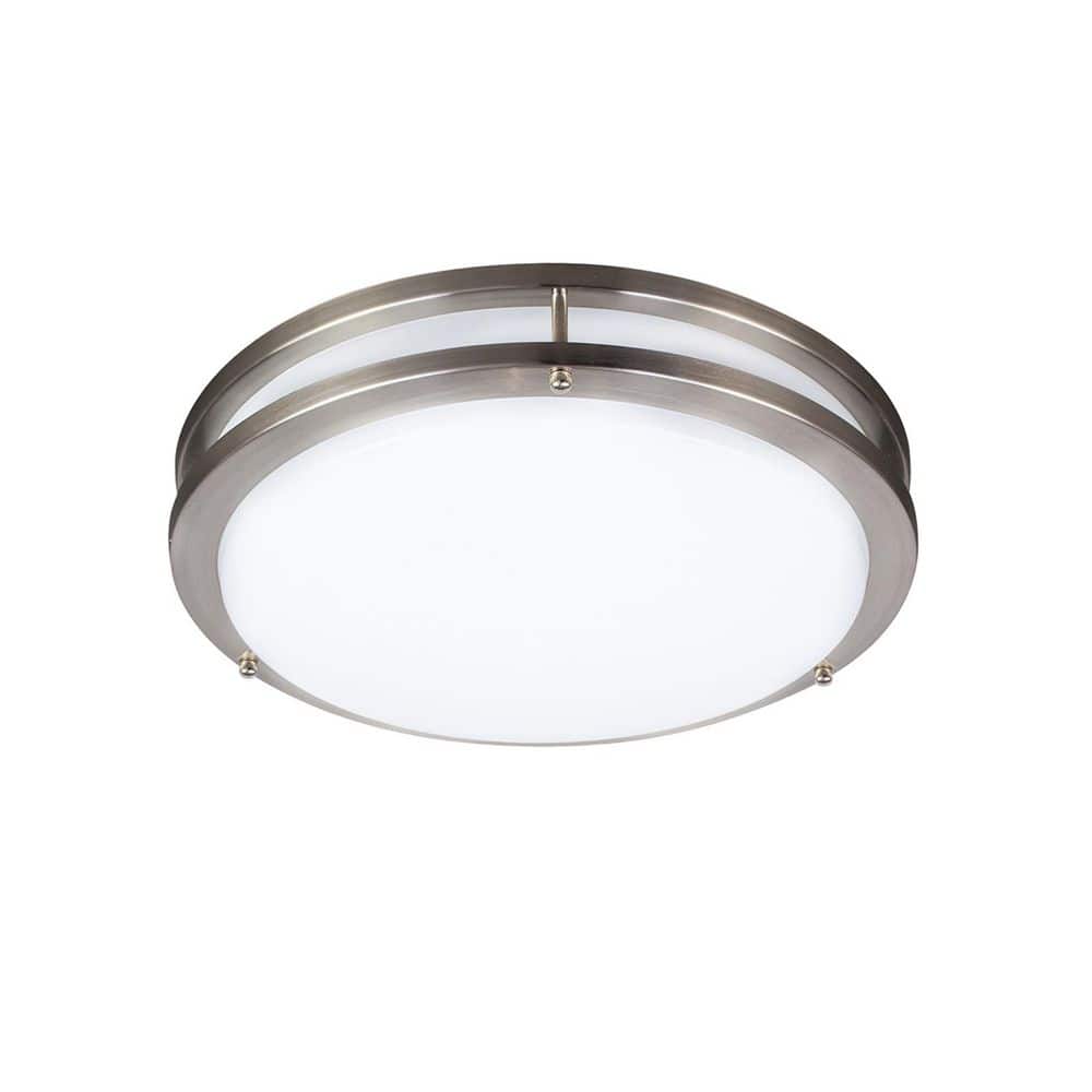 14 in. Brushed Nickel Selectable LED Round Double Ring Flush Mount 3 Color Adjustable Dimmable (6-Pack) - Hercitys
