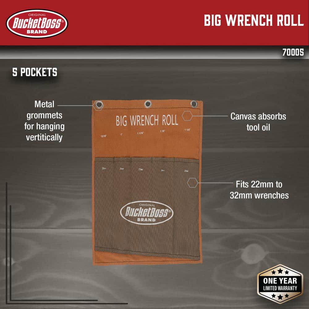 14 in. Big Wrench Tool Roll with 5 Tool Bag Storage Pockets - Hercitys
