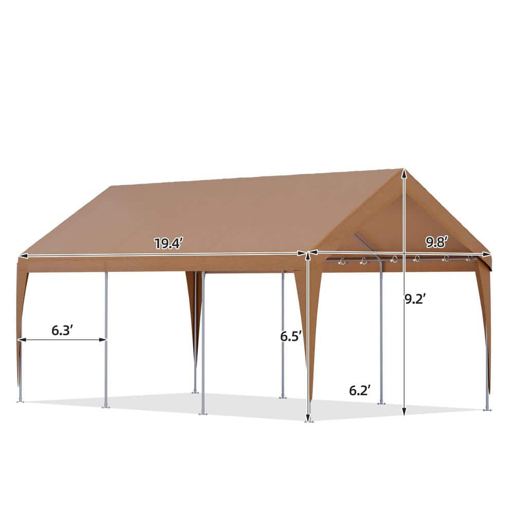 10 ft. W x 20 ft. D Heavy Duty Carport, Rainproof and UV Protected Shelter Cover, Outdoor Portable Garage for Car Yellow - Hercitys