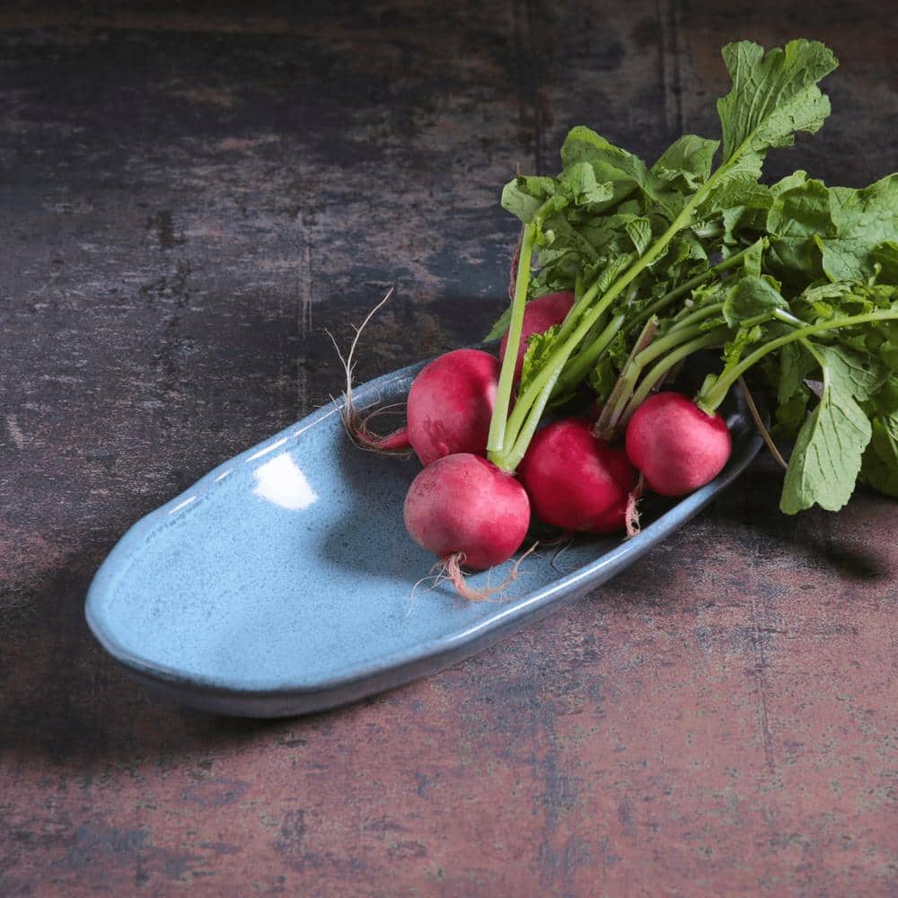 12.59 in. Breeze Light Blue Stoneware Deep Oval Platter Large Organic (Set of 4) - Hercitys