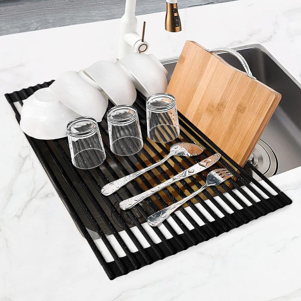 17.5 in. x 13 in. Roll Up Dish Drying Rack, Multipurpose Foldable Sink Drying Mat, Anti-Slip Dish Rack for Kitchen - Hercitys